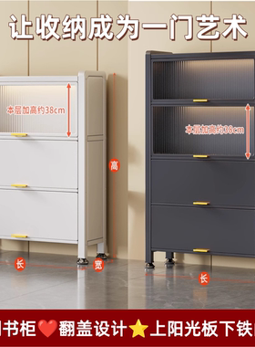 钢制书柜带门防尘翻盖储物柜一体靠墙家用儿童书架多层落地收纳柜