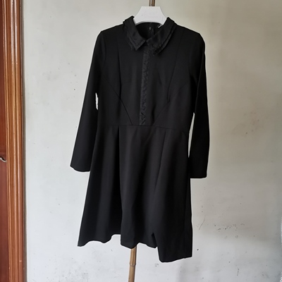ZK001品牌折扣2025新款女气质长袖百搭深色秋冬连衣裙女