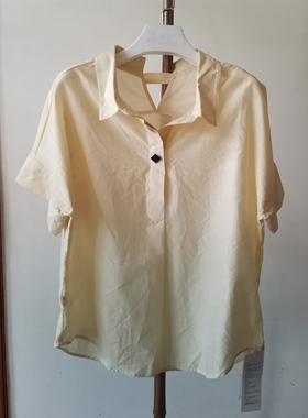 B020 C872091 夏季黄色短袖品牌折扣设计款上衣