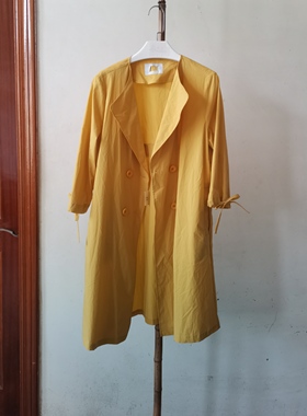 9C24550 2025新款女气质时尚风衣外套百搭黄色风衣
