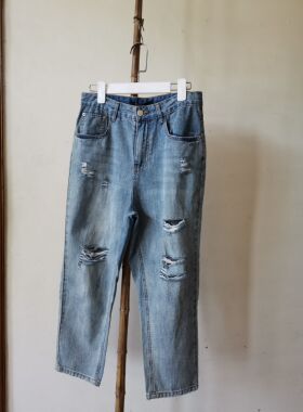 H22029华系列蓝色XK11362夏季新款高腰宽松薄款哈伦牛仔老爹裤