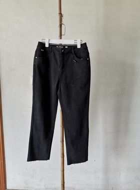 21516灰色牛仔裤女韩版九分女裤显瘦毛边休闲裤子春季新款直筒裤