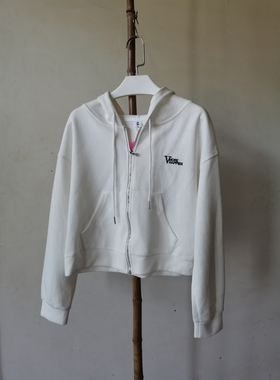 W012  2025春季连帽白色开衫短款休闲女款卫衣