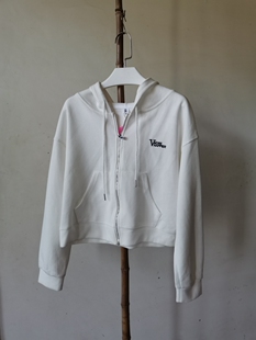 W012  2025春季连帽白色开衫短款休闲女款卫衣