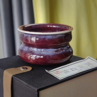 神垕钧瓷茶杯苗帅浩钧窑瓷器玉石窑变釉红色手工杯子喝茶把玩茶器