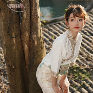 高端傣族服装女西双版纳新款春秋季表演服茶服工作服日常生活套装