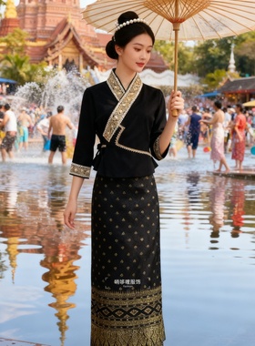 西双版纳傣族服装女传统复古春秋新款修身显瘦泼水节表演民族服饰