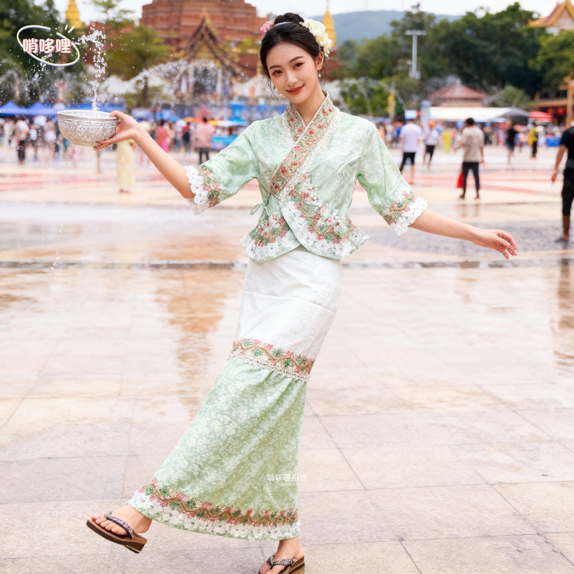 新款傣族女春秋中袖写真演出服装