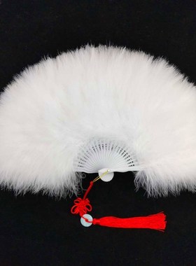 羽毛扇子舞蹈扇舞台表演旗袍走秀广场舞网红白色羽毛扇标准扇折扇