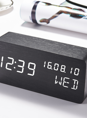 创意闹钟个性木制床头座钟Led夜光声控电子钟贪睡懒人静音时钟表