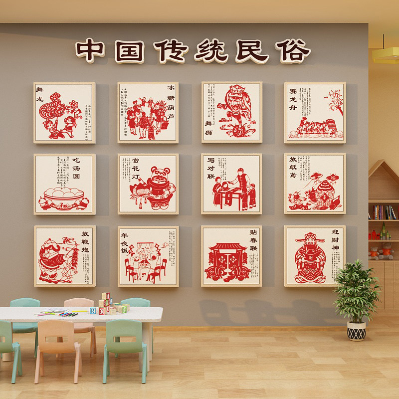 中国传统民俗装饰画环创文化主题墙托管班教室布置幼儿园成品墙贴