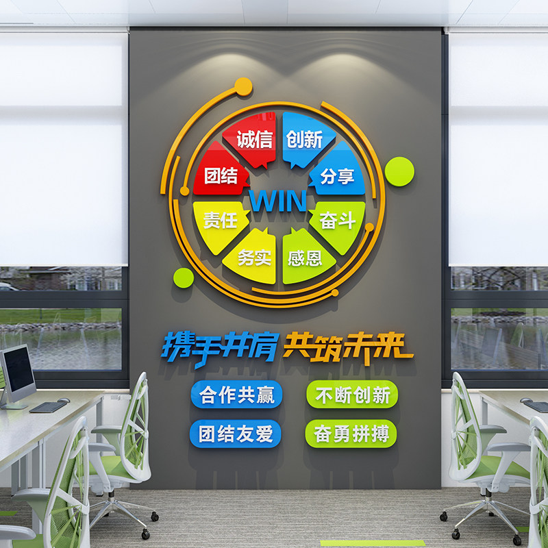 企业职场文化办公室墙面装饰背景形象设计布置公司励志标语高级感
