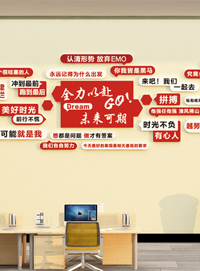 公司会议办公室团队员工激励志文化标语创意氛围背景墙布置贴纸画
