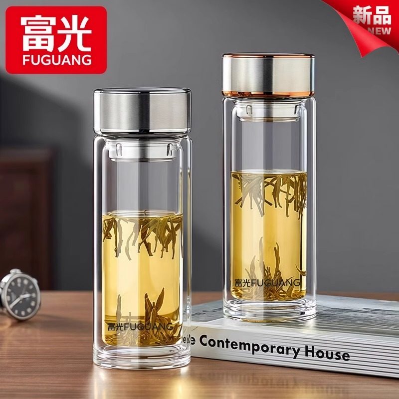 富光双层玻璃杯男高档杯子便携家用耐高温水杯防爆车载透明泡茶杯