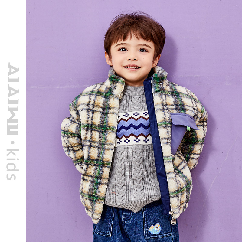 艾艾屋男童上衣2024冬季新品幼小童毛衣男宝圆领提花线衣YNWM55