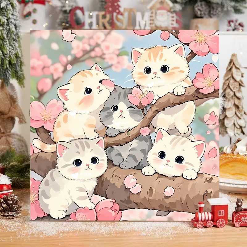 数字油画小学生小猫咪数字油画diy填色可爱卡通动物手工儿童简单
