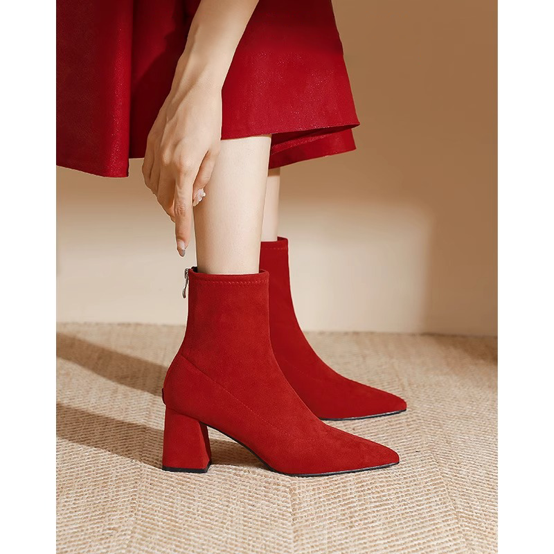 婚鞋新娘鞋女冬季2023新款高跟短靴禾秀服婚纱两穿订婚敬酒红色靴,女鞋,时装靴,淘宝优惠券,粉丝福利购,淘宝优惠卷