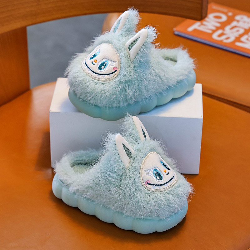 拉布布拖鞋儿童棉拖鞋秋冬季男女童亲子拖鞋厚底防滑室内加绒保暖