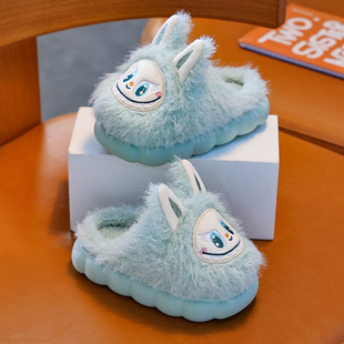 拉布布拖鞋儿童棉拖鞋秋冬季男女童亲子拖鞋厚底防滑室内加绒保暖