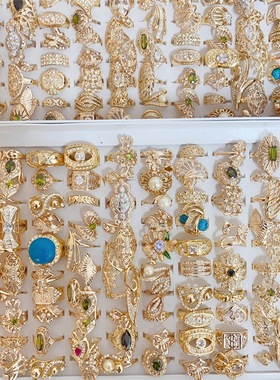 欧美夸张锆石戒指镀真金保色质感复古部分活口指环混批女