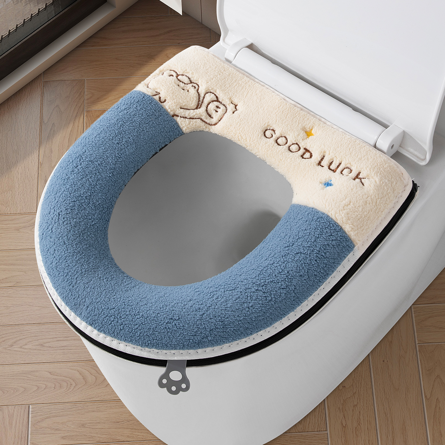 冬季家用马桶坐垫套防水拉链全包款加厚马桶垫圈四季通用带提手