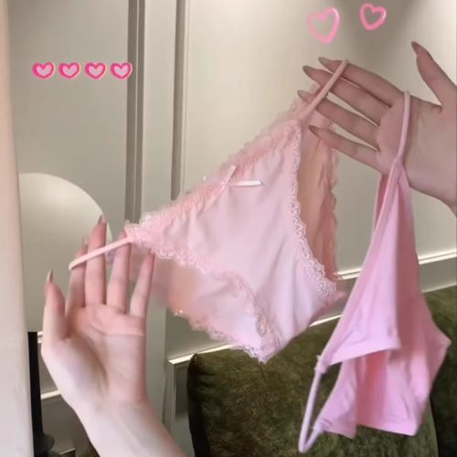 甜心辣妹！高开叉简约细带冰丝无痕速干内裤~马卡龙少女纯欲内内~