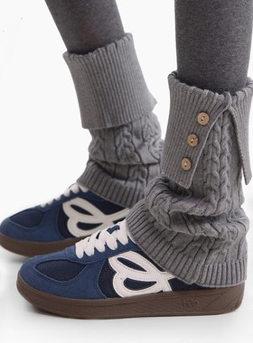 秋冬预备备！灰色复古麻花翻边纽扣腿套保暖好看！拿捏ins博主感~