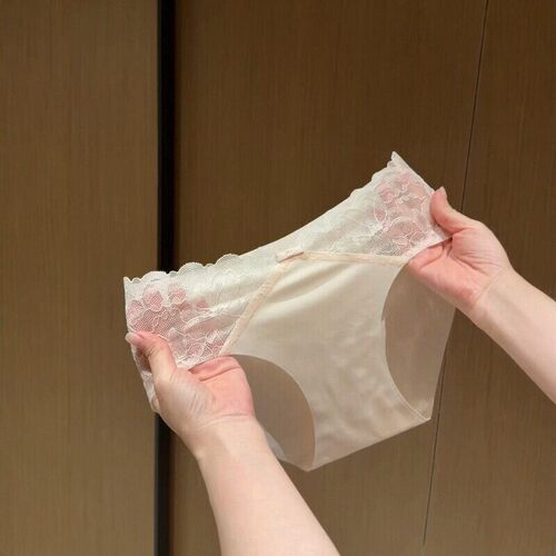夏天必bei的奶皮无痕内内~法式蕾丝蝴蝶结冰丝无痕透气女中腰内裤
