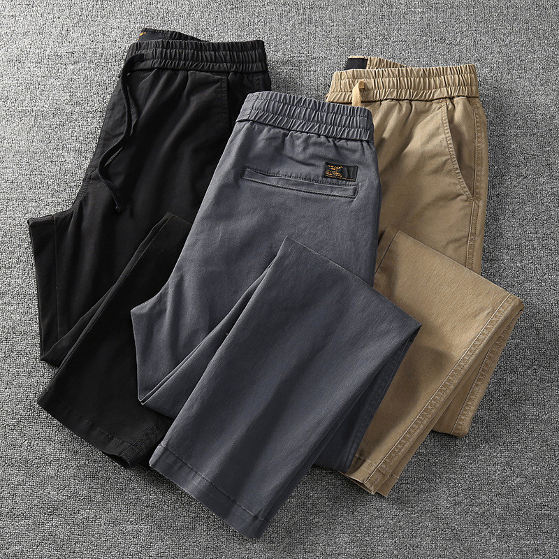 松紧腰抽绳工装裤夏季纯棉直筒宽松休闲裤潮牌百搭阔腿长裤子男款