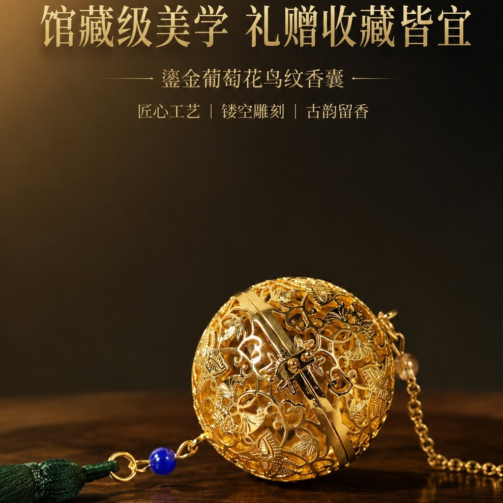 陕西历史博物馆葡萄花鸟大香囊