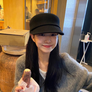 千金风/澳洲羊毛黑色骑士帽女复古小香风鸭舌帽秋冬英伦马术帽冬