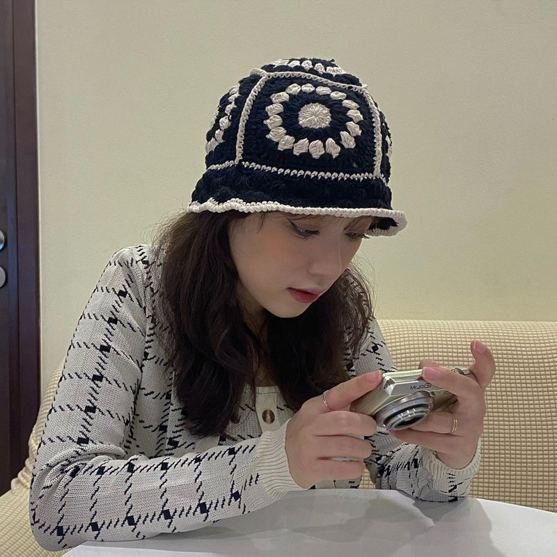 少量现货~手工钩针泫雅花朵渔夫帽子女秋冬季复古镂空针织水桶帽