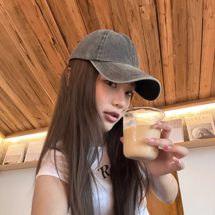 高级感工业做旧碳灰色水洗棒球帽女潮流网红平平无奇水泥灰鸭舌帽