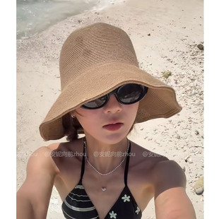 博主同款 防晒遮阳可折叠沙滩太阳帽 海边度假草编大檐帽女夏季