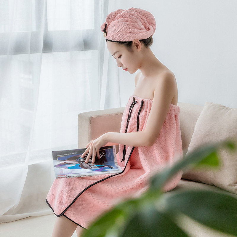 山兎SRTU浴巾非纯棉成人女柔软吸水 可爱韩版可穿浴裙干发帽套装