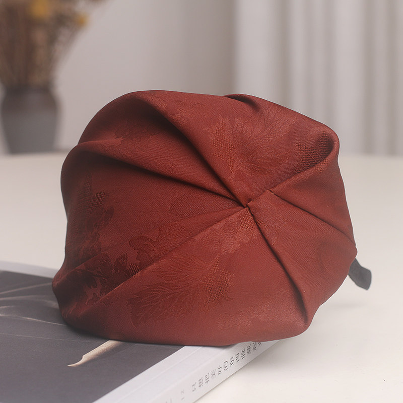 新中式香云纱头箍女士法式复古真丝遮白发半帽小帽子发箍晚宴发饰