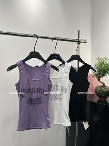 BABYSTUDIO2024夏季新款重工字母烫钻背心修身显瘦辣妹吊带上衣