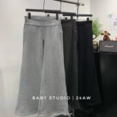 BABY2025冬季 辣妹绳松紧腰微喇阔腿裤 新款 加绒保暖垂感长裤 抽美式