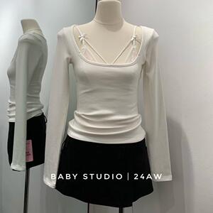 BABY2024冬季新款纯欲两件套性感蕾丝吊带背心+修身显瘦长袖T恤