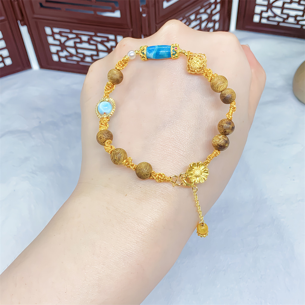 有木归栖《兌羽》沉香天然珊瑚镂空福字s925海纹石蜜蜡编织手链