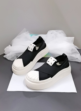 731112特价清仓 四季款百搭舒适一脚蹬飞织懒人鞋休闲厚底运动鞋