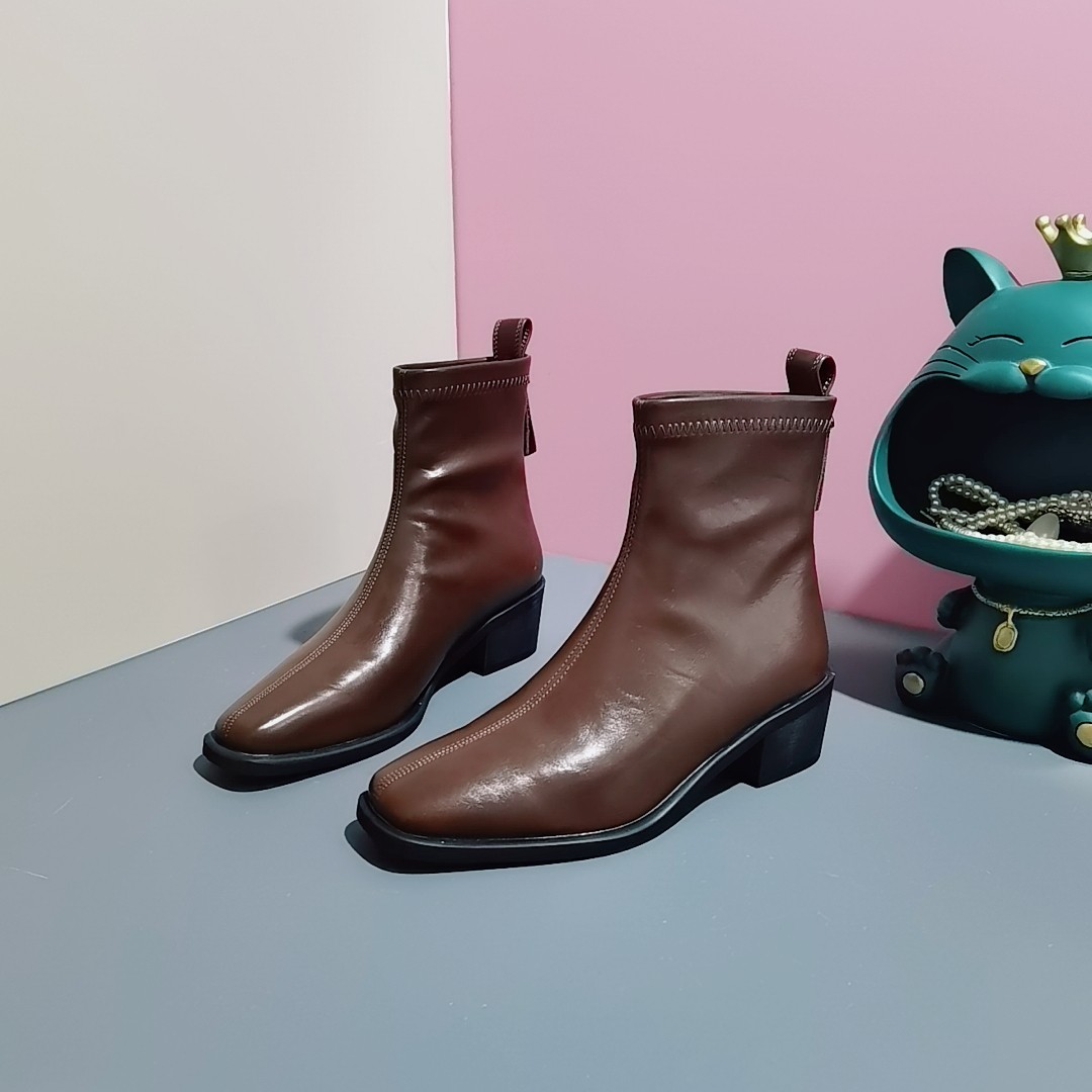 5627831断码清仓 35码 春秋方头粗跟小短靴女简约弹力瘦瘦靴,女鞋,马丁靴,淘宝优惠券,粉丝福利购,淘宝优惠卷