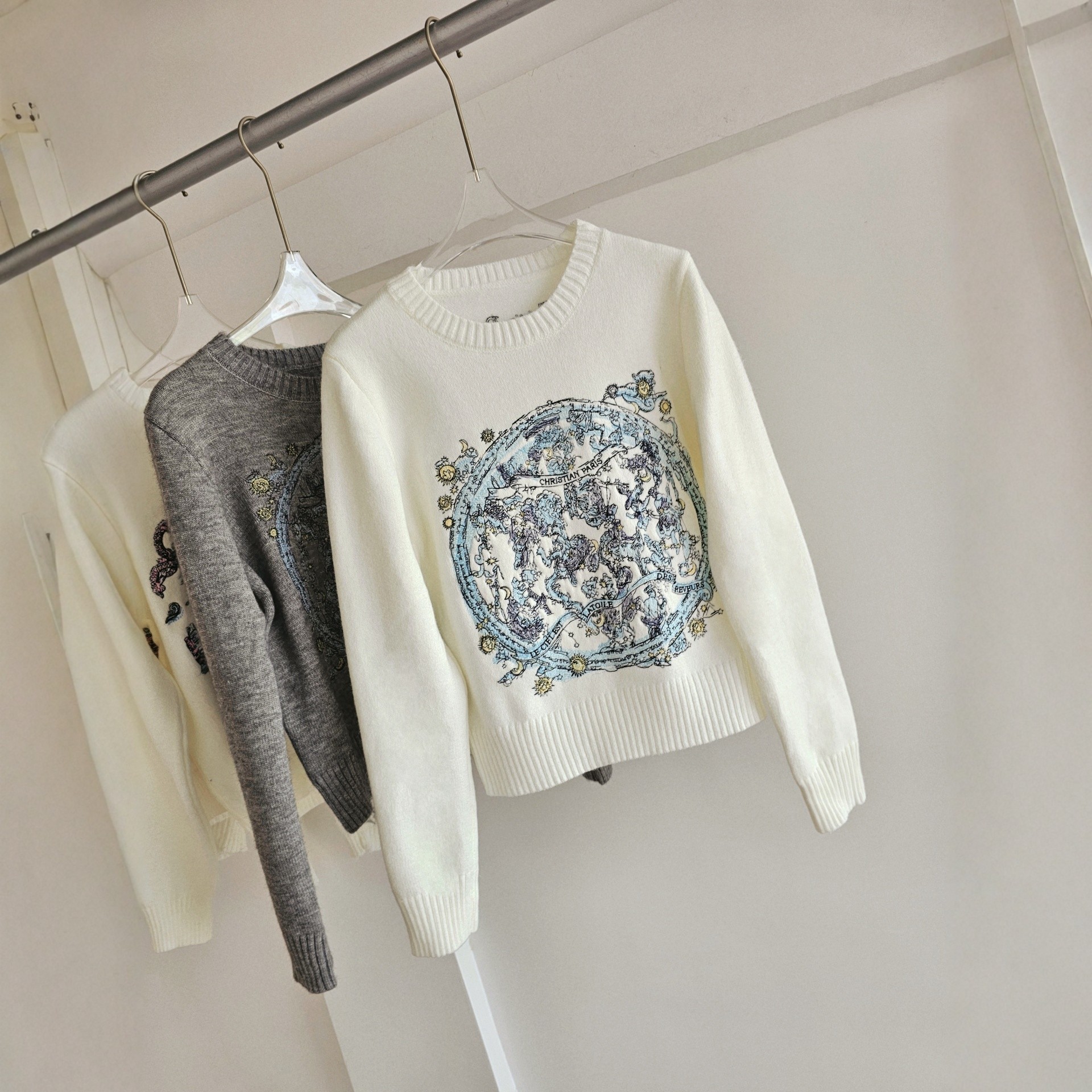 南油高端现货~重工星座刺绣套头针织衫女25秋冬新款名媛长袖毛衣