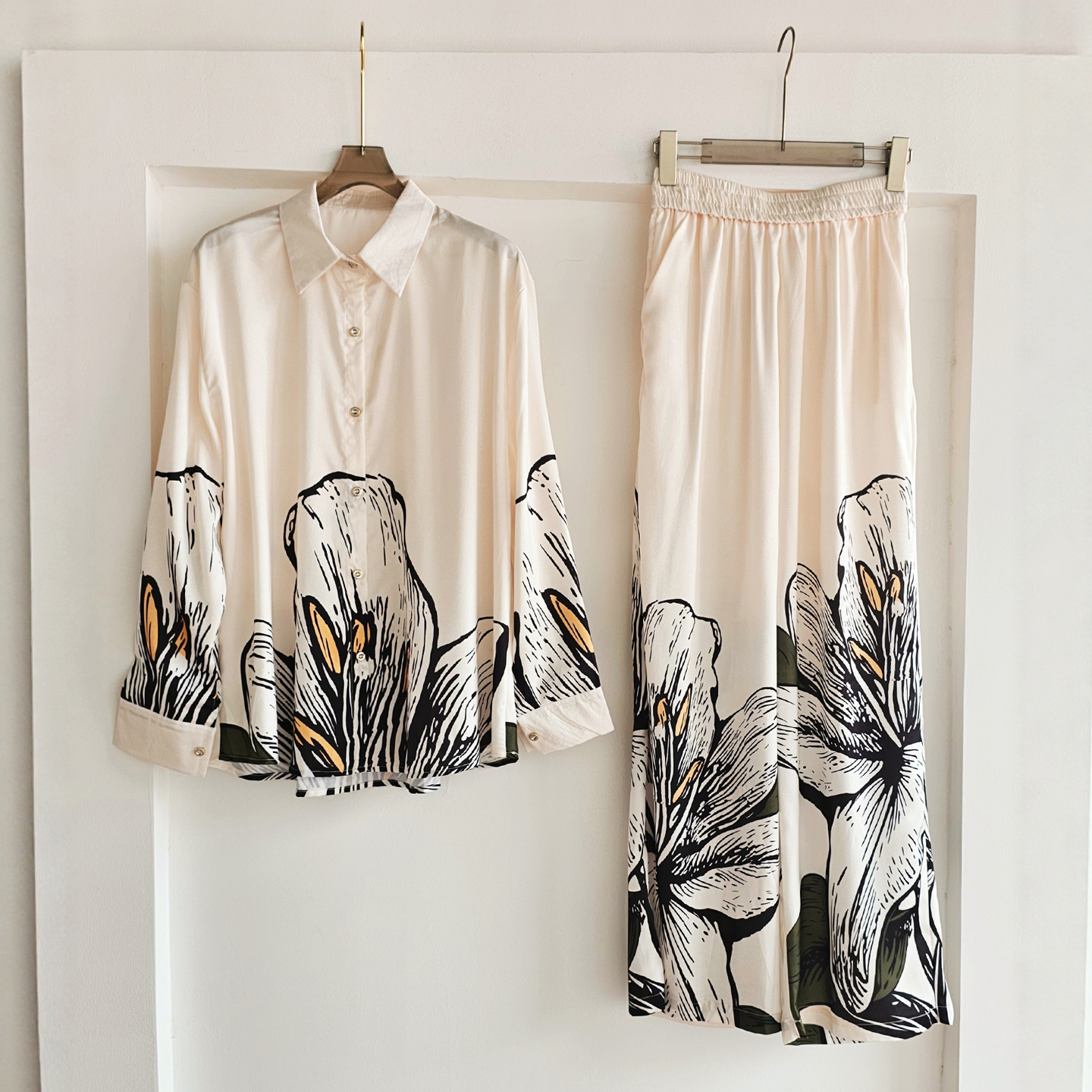 走秀款白玉兰新中式衬衫长裤套装