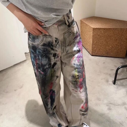 ACN风格美式油漆涂鸦印花牛仔裤