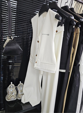 old money老钱风复古正装月历牌数字马甲双腰西装阔腿裤时尚套装