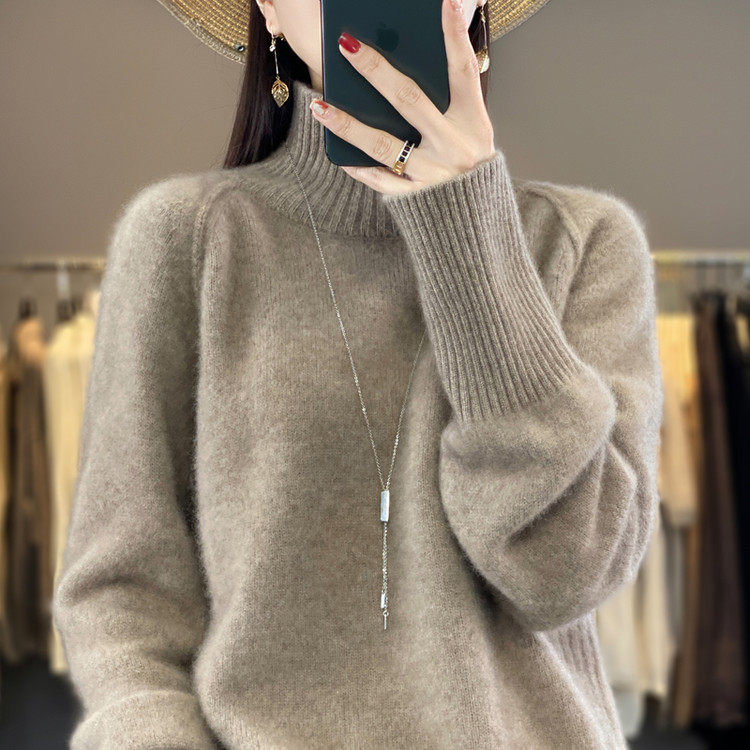极简风高领针织毛衣女秋冬套头宽毛针织衫
