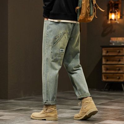 修身小直筒青古蓝高弹力牛仔裤男