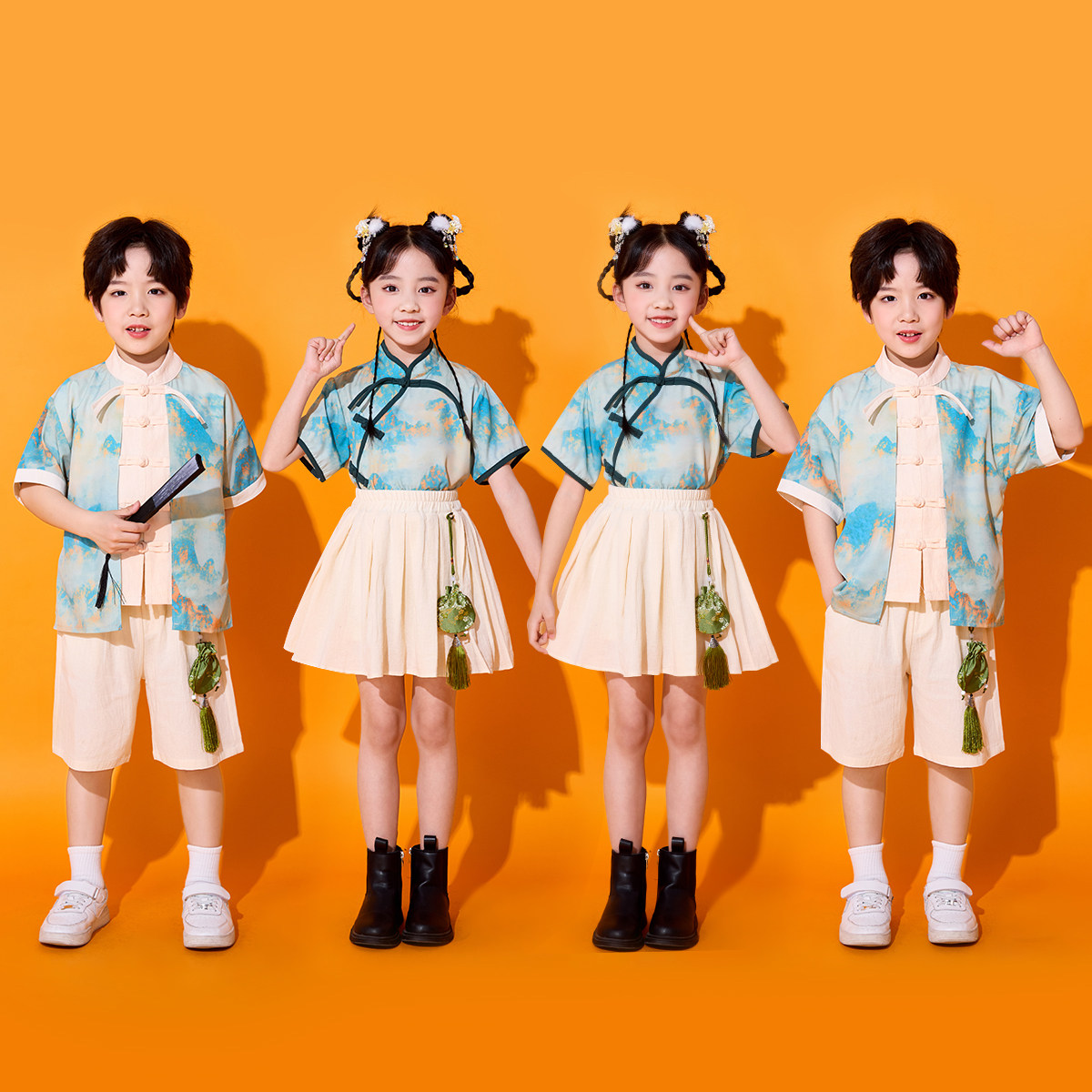 儿童表演出服中国风小学生运动会班服合唱服啦啦队演出汉服