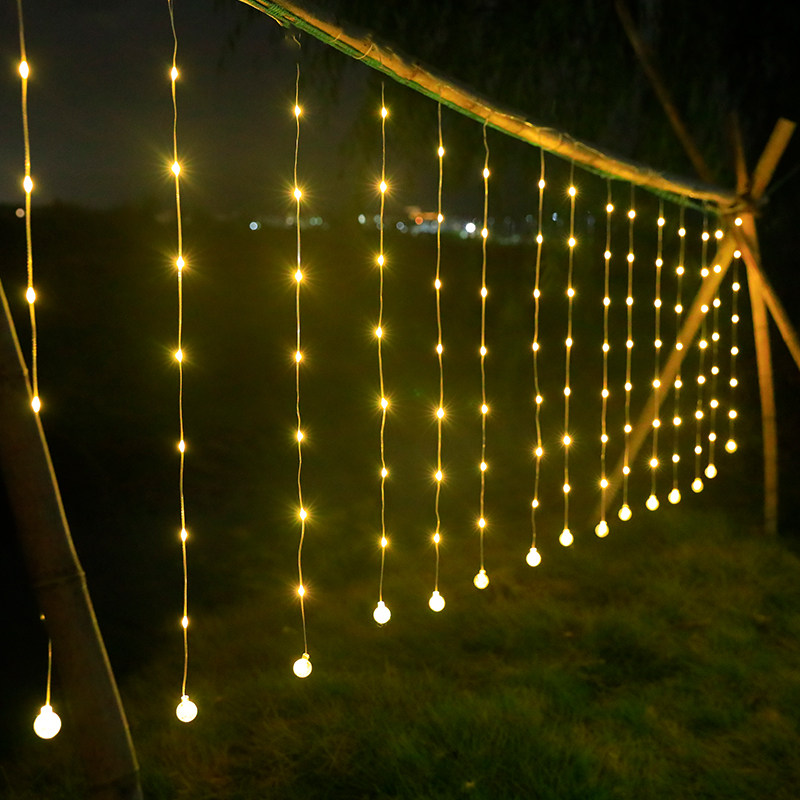 太阳能冰条窗帘瀑布灯户外防水星星灯天台围栏露营usb电池盒插电